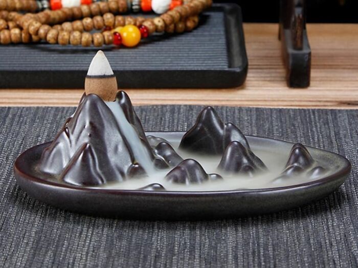 Ceramic mountain incense burner with smoke flowing down as decorative Father's Day gifts