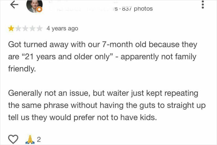 A funny online review about a family with a 7-month-old being turned away from an establishment.