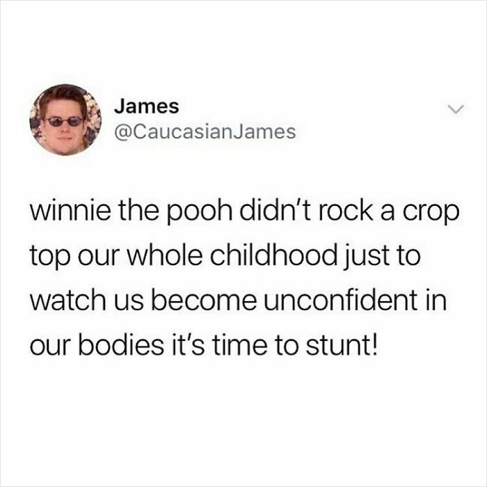 Tweet meme about Winnie the Pooh and body confidence