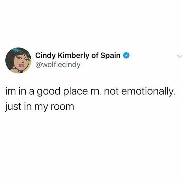 Tweet meme about being in a good place just in room