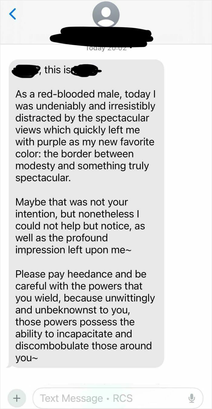 Lengthy poetic text message about distraction and powers in gray chat bubbles