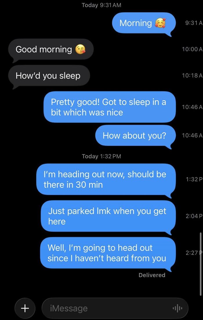 Awkward text message exchange about sleep and meeting up that ends with no response