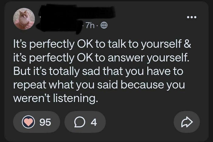 Hilarious screenshot from a neighborhood online community about talking to yourself and not listening.
