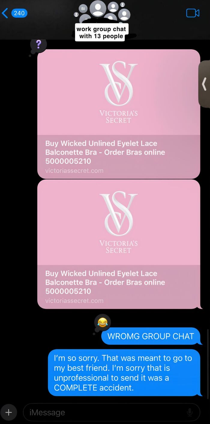 Accidental Victoria's Secret ad sent to wrong work group chat and apology