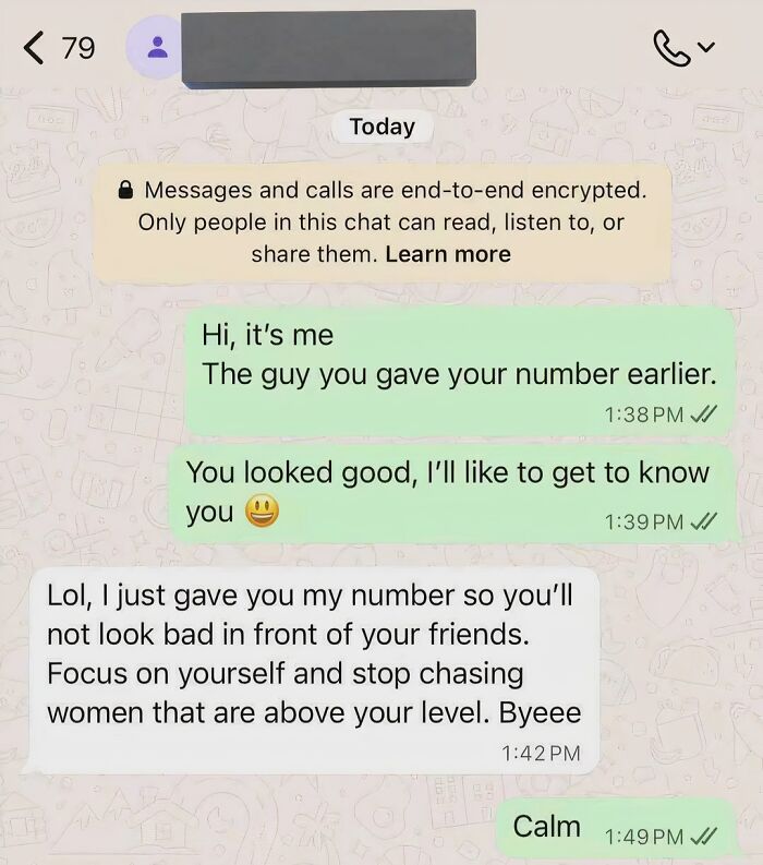 Funny WhatsApp text where a woman rejects a man chasing above his level