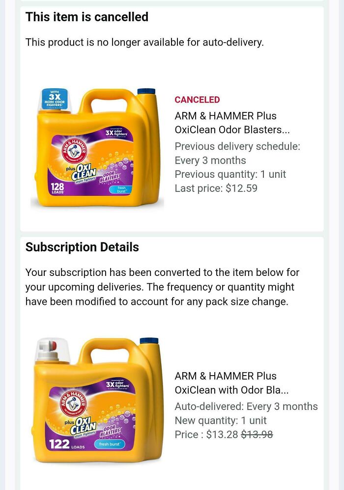 Oxi Clean Subscribe And Save Notification - Smaller And More Expensive