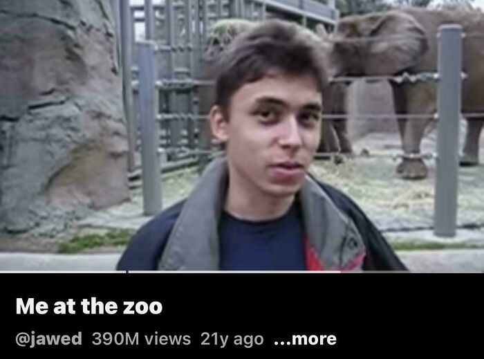 A screenshot of one of the internet moments, Jawed at the zoo, YouTube's first video.