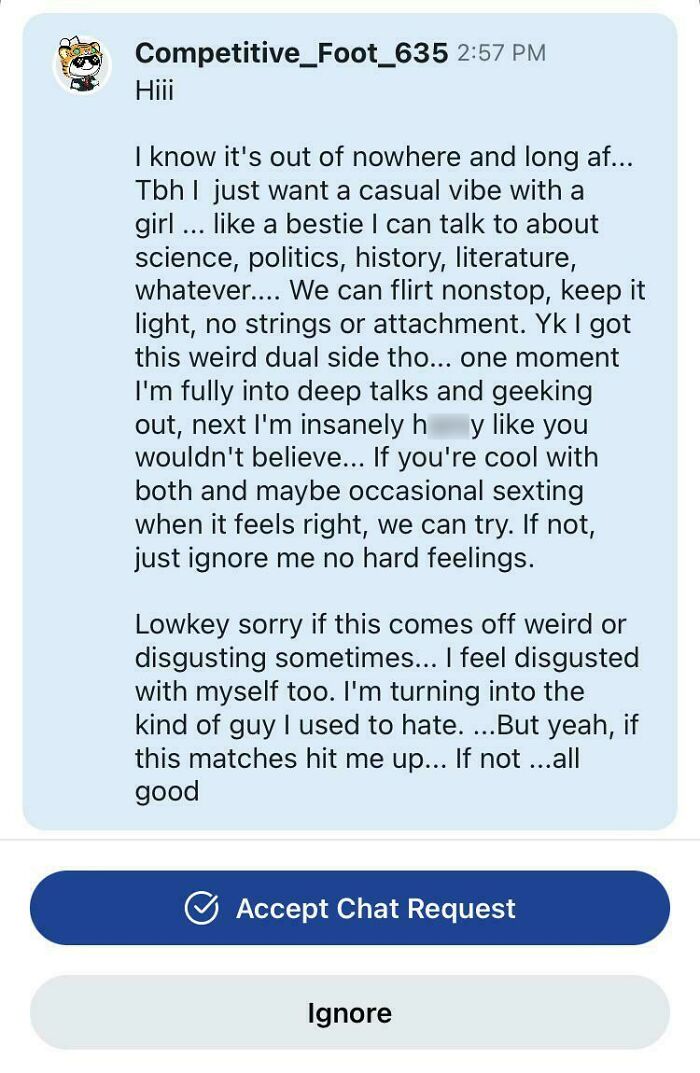 A screenshot of a chat request about Funny Internet Moments and weird internet moments.