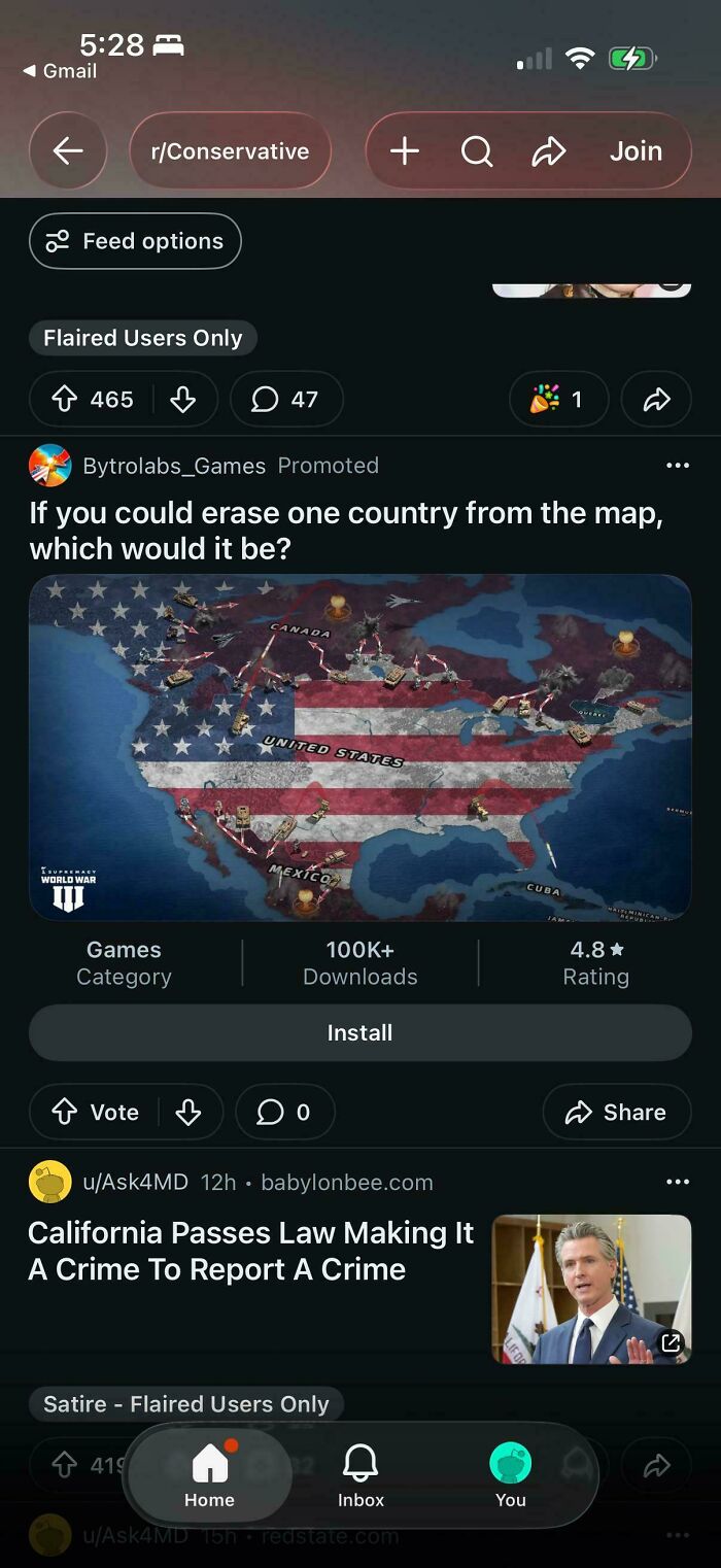 A screenshot of a funny internet moment about erasing a country from the map and a satirical headline about California.