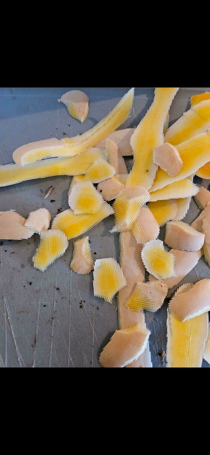 Yellow and white shavings resembling a glitch in the Matrix.