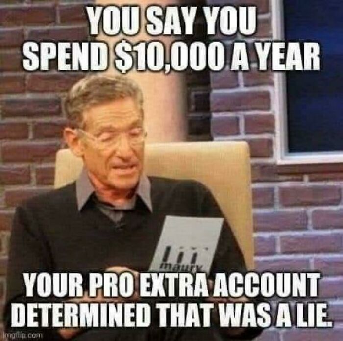 Meme of Maury holding a card about Pro Extra accounts relating to Home Depot employees posts.