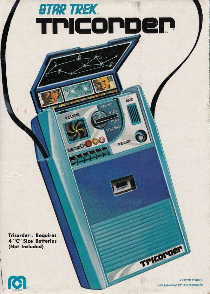 Retrofuturistic image of a Star Trek Tricorder toy, showing how people imagined future technology.