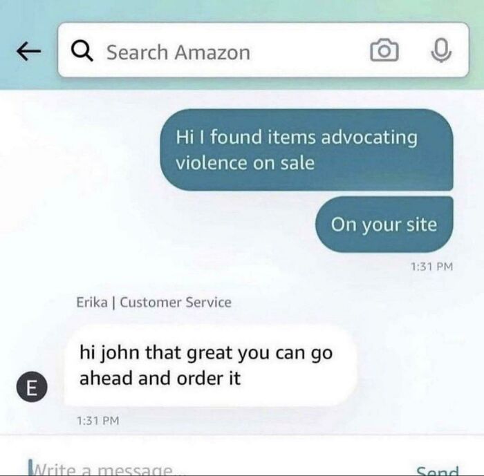 A screenshot of a customer service chat with a bizarre response, an entertaining miscellaneous post to read when bored at work.
