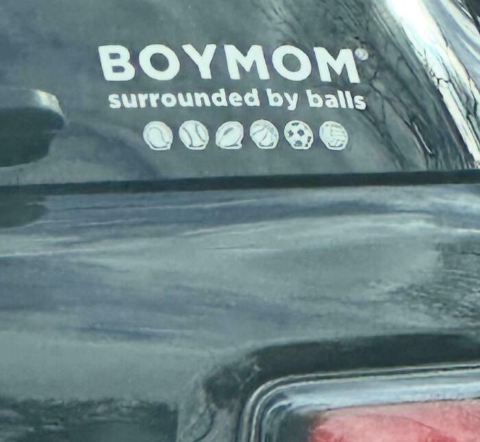 Boymom bumper sticker surrounded by sports balls