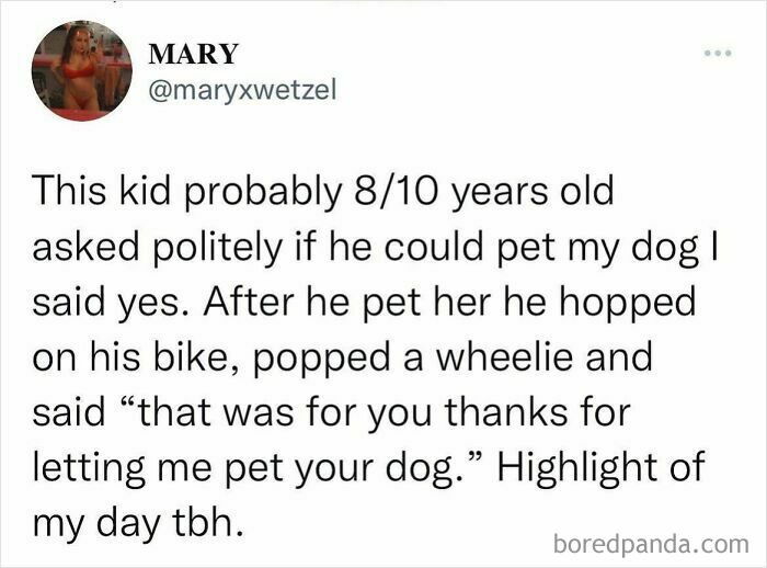 Heartwarming parenting meme about kid thanking for petting dog