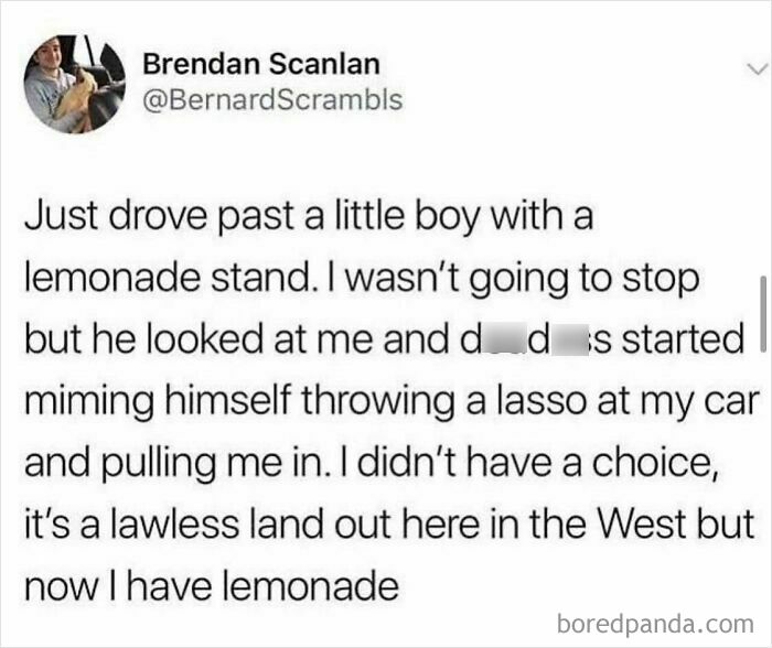 Tweet about lemonade stand encounter with a funny parenting twist