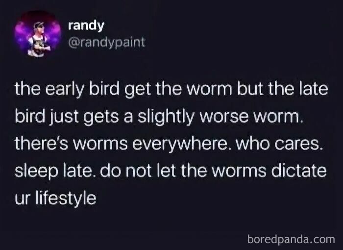 Funny parenting meme about sleep and worms lifestyle advice
