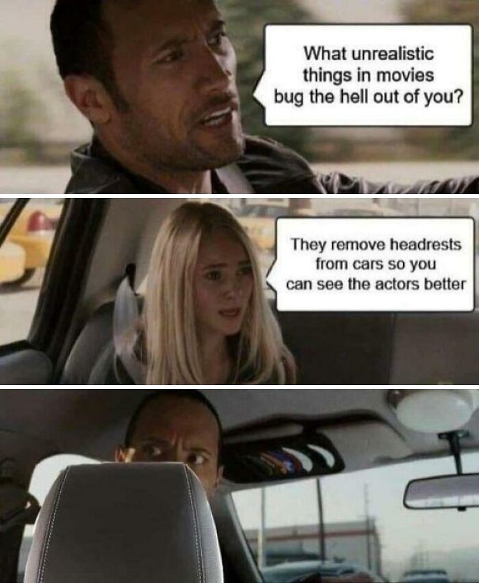 A meme with The Rock and a woman discussing unrealistic things in movies, a miscellaneous post to entertain you at work.