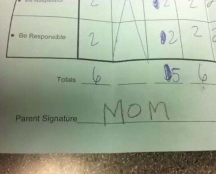 Report card with a child signing mom as parent signature
