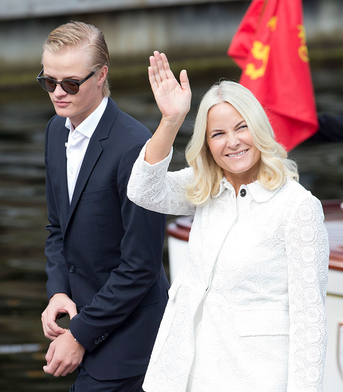 Norway's future queen and son waving at event in court trial update