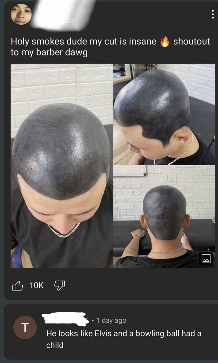 Hair Salon Disasters: A person with a poorly executed hair tattoo designed to look like a fade, highlighting a salon disaster.
