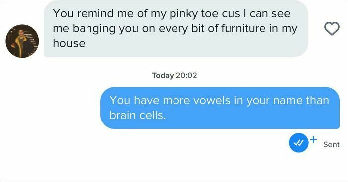 A screenshot of a text message exchange showing an epic comeback from a woman to a rude pick-up line.