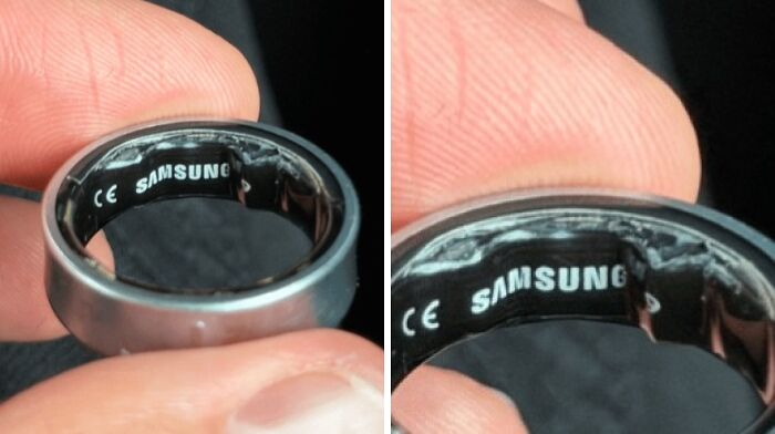 Melted Samsung ring showing severe electronics fails, highlighting damage.