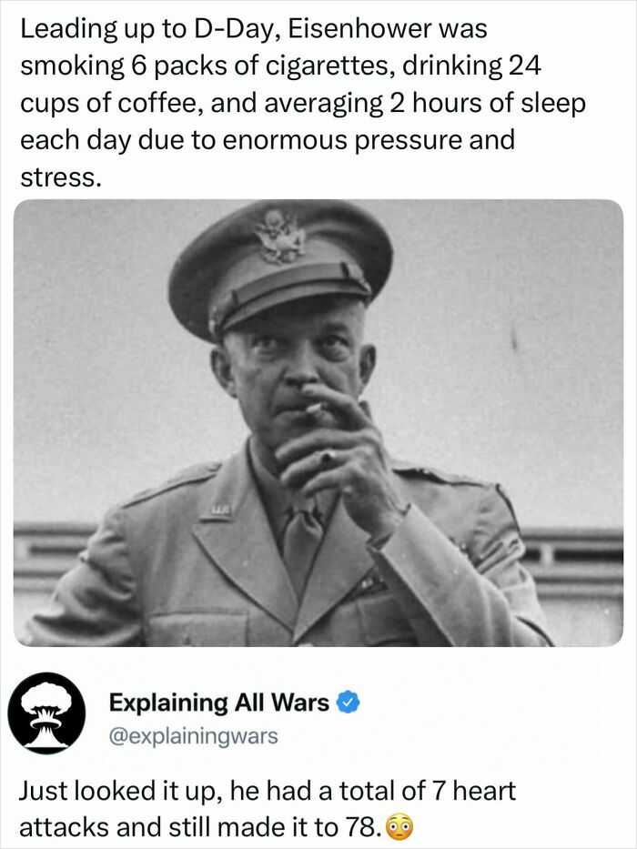 Dwight D. Eisenhower smoking, a historical moment of a leader under immense stress, explaining all wars.