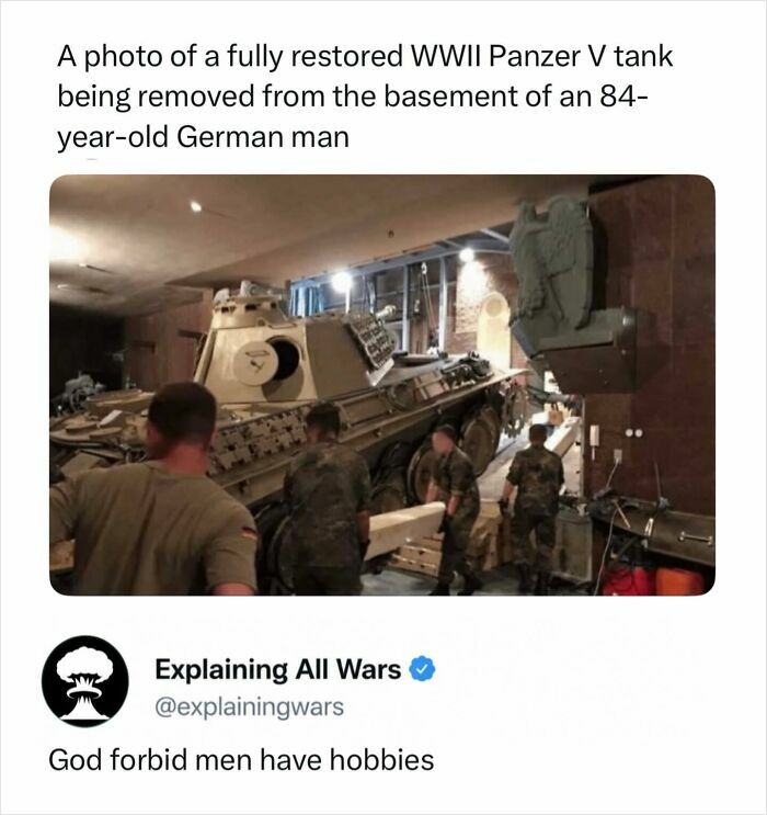 A fully restored WWII Panzer V tank being removed, a powerful historical image showing remnants of wars.