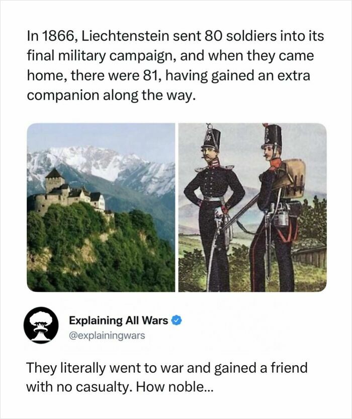 A split image showing a castle and two soldiers, representing Liechtenstein's military history and explaining all wars.