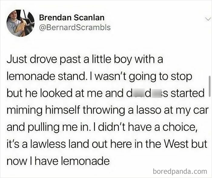 Tweet about lemonade stand encounter with a funny parenting twist