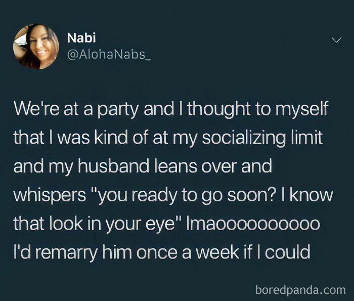 Socializing limits at parties with supportive husband
