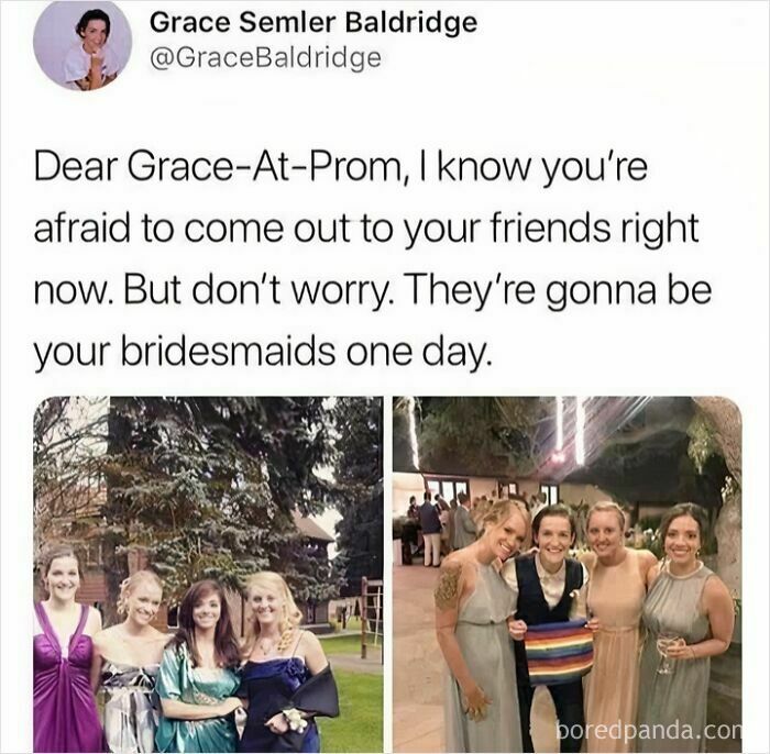 Supportive message to coming out friends with bridesmaids photos