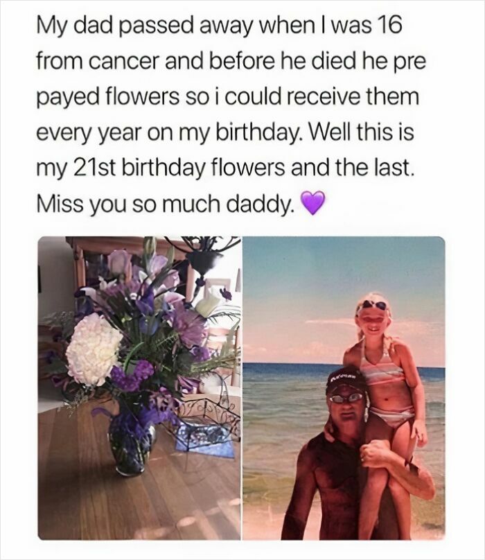 Heartfelt birthday flowers from late dad who pre-paid for annual delivery