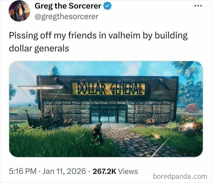 Valheim game meme about building a Dollar General store to annoy friends
