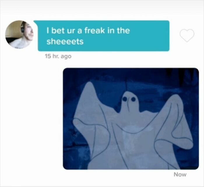 A screenshot of a woman's epic comeback using a ghost GIF in response to a suggestive message.