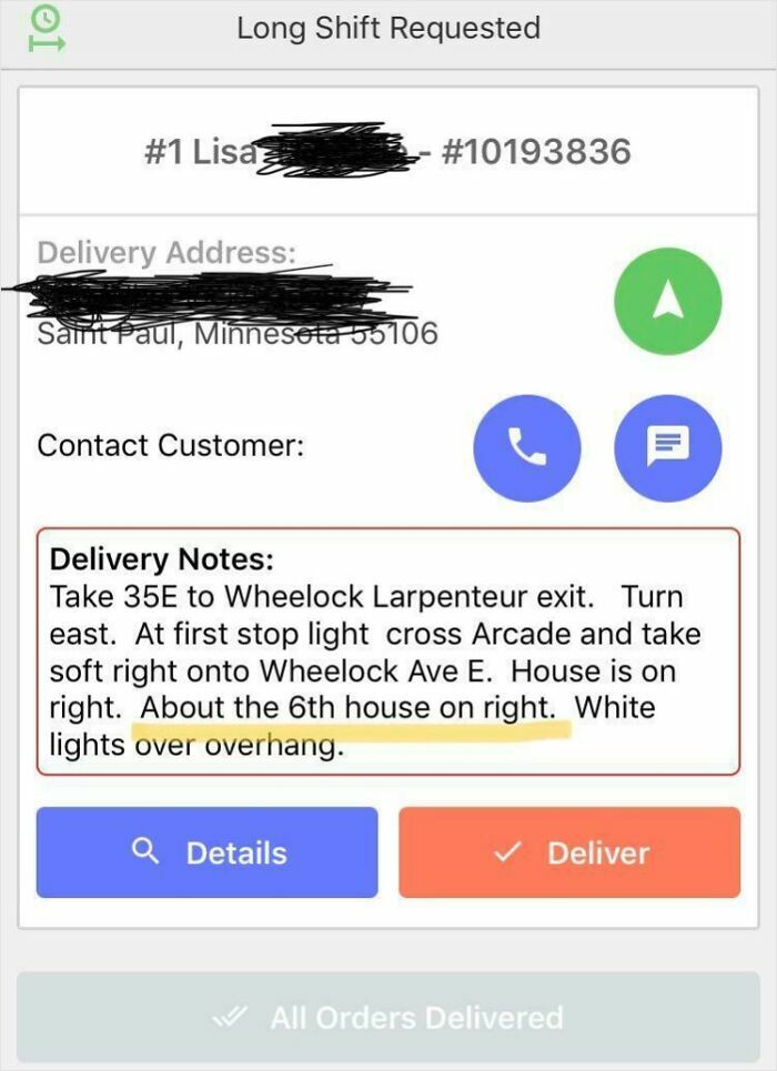A phone screen displays detailed delivery notes for food, highlighting potential food delivery fails.