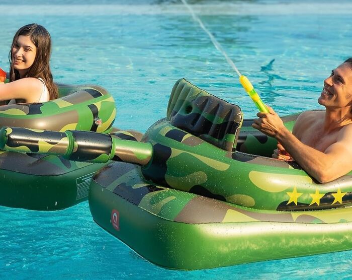 Inflatable tank float pool toy for hilarious Father's Day gift