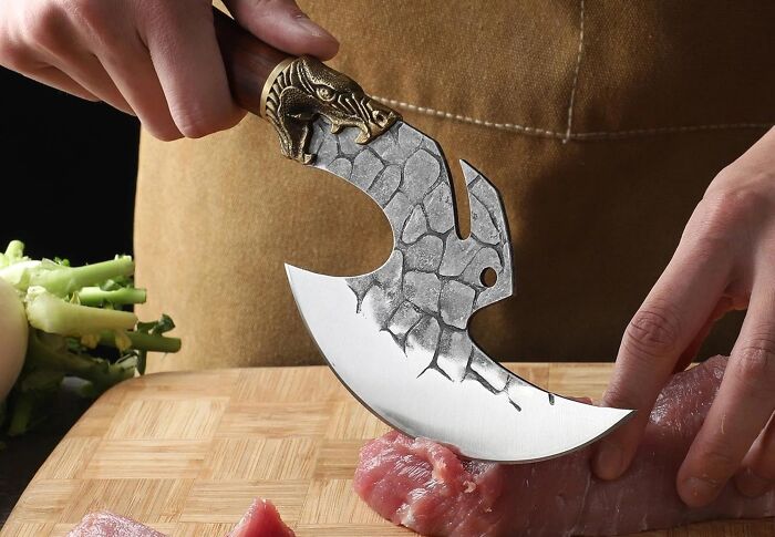 Unique dragon-themed curved meat cleaver for cutting with style