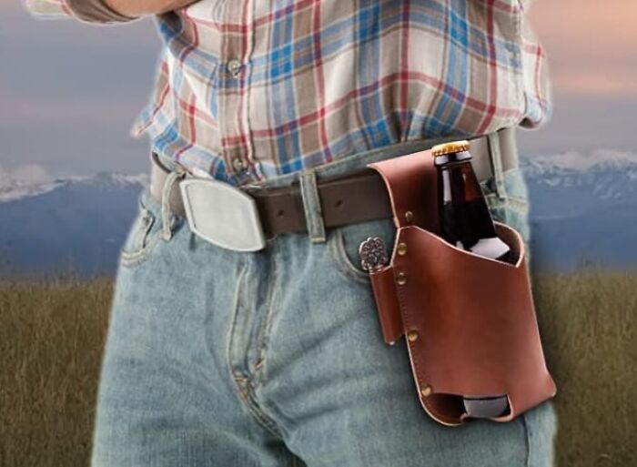 Leather beer holster belt accessory gift for funny dads