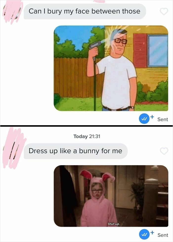 A screenshot of epic comebacks from women, depicting two instances of women using memes to deliver funny and firm responses to unwanted advances.