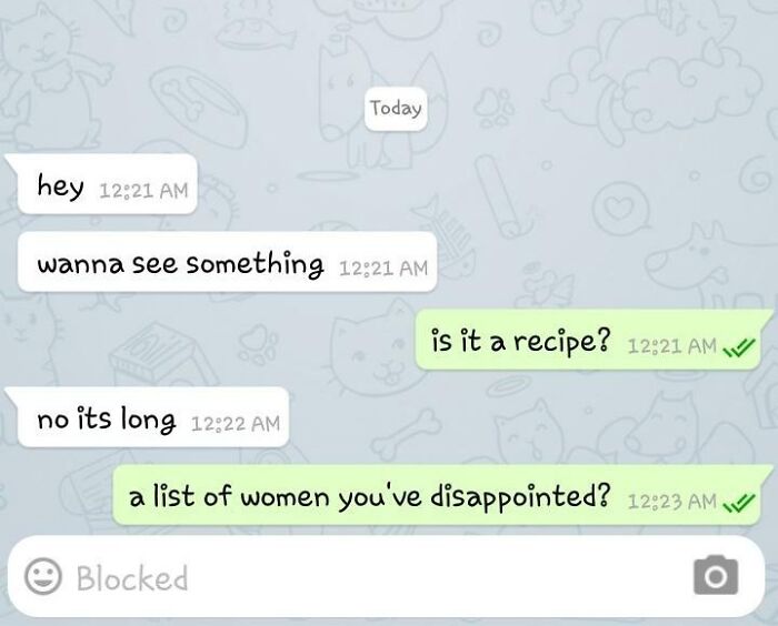 A screenshot of epic comebacks from women, showing a text conversation where a woman's witty reply leads to her blocking the sender.