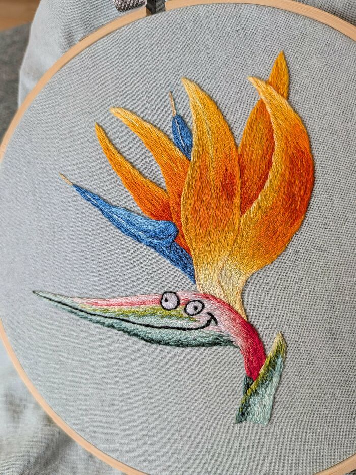 Colorful bird of paradise flower, creative embroidery projects