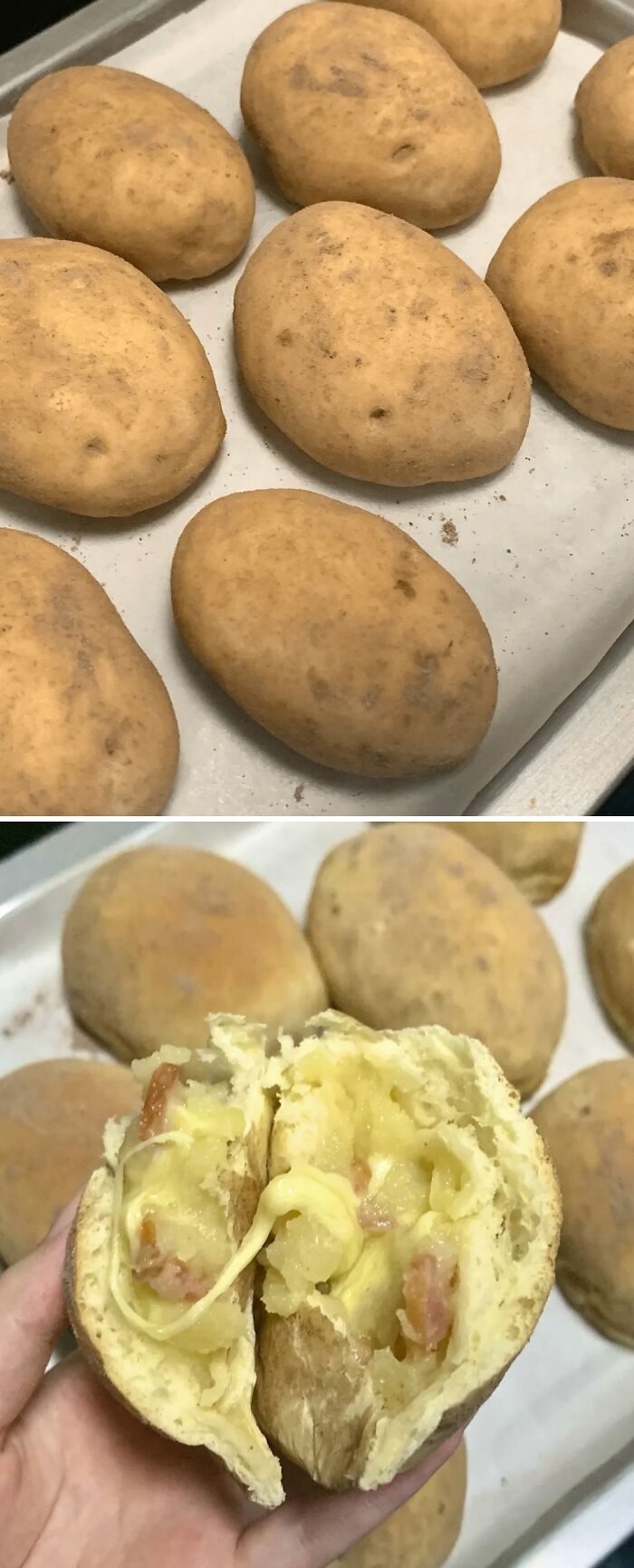 Potato-shaped dessert with cheesy filling inside creative dessert