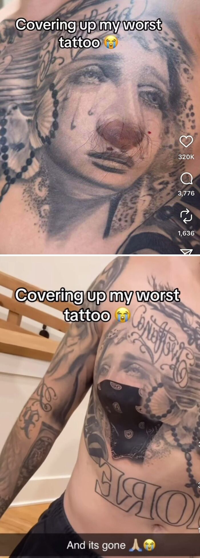 Tattoo fail cover-up transformation before and after
