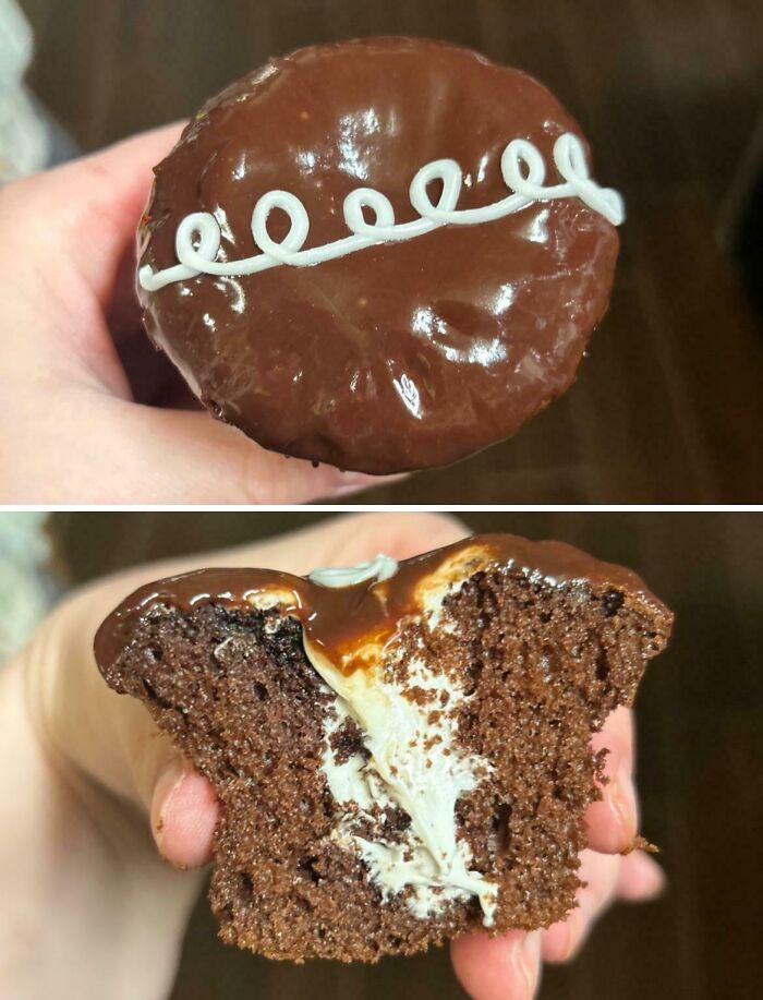 Chocolate dessert with creamy filling close up showing texture and swirl detail
