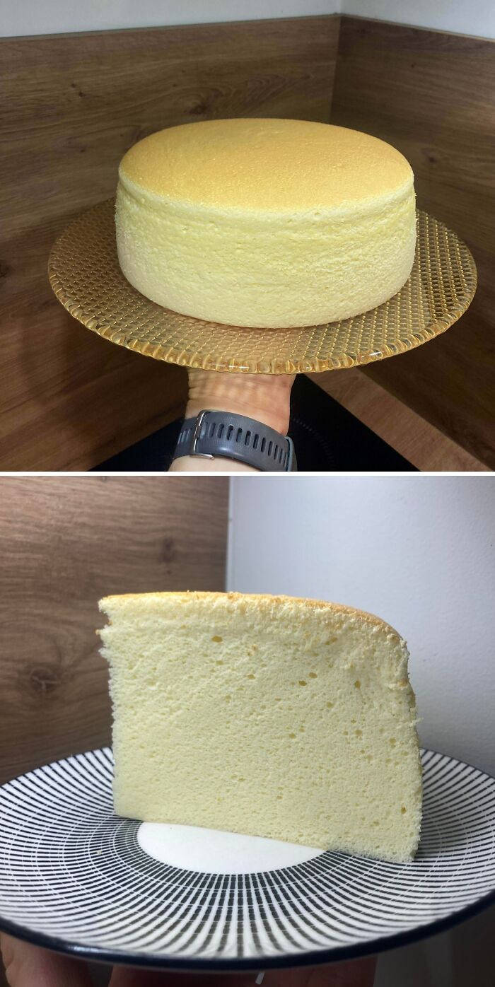 Japanese cheesecake with soft texture on a glass stand and plate