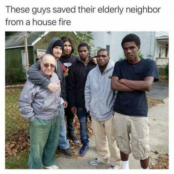 Young men who saved their elderly neighbor from a house fire, demonstrating strength without saying a word.