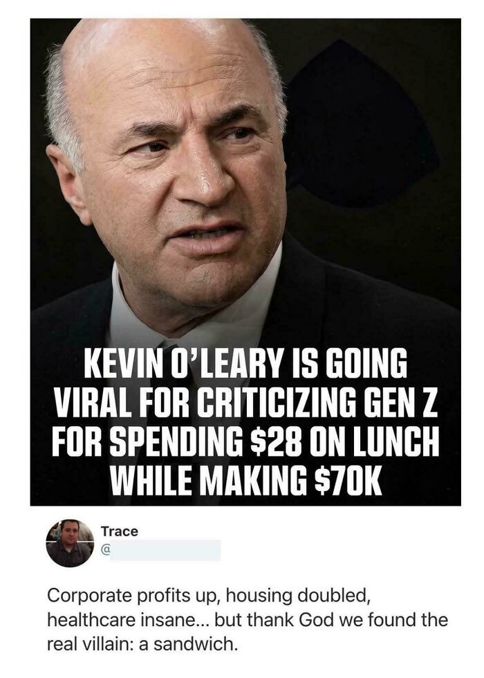 Kevin O'Leary, a man of strength, criticizing Gen Z's lunch spending.
