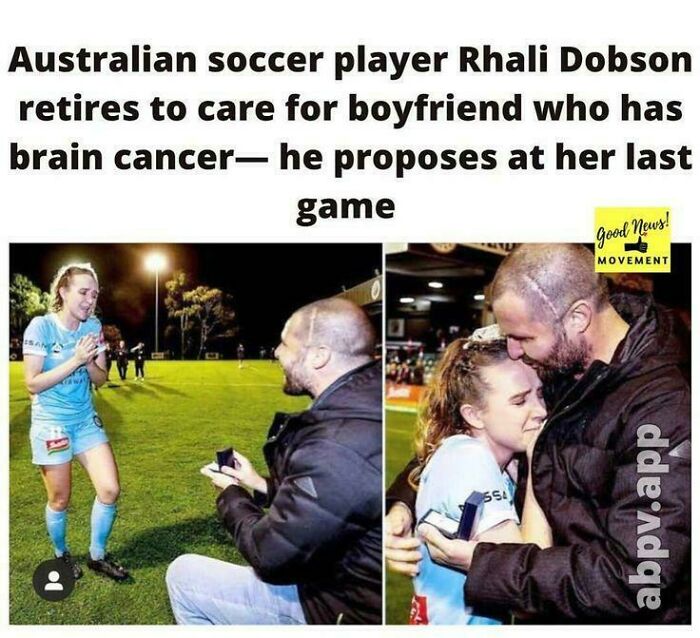 An Australian soccer player proposes to his girlfriend, showcasing their strength and love.